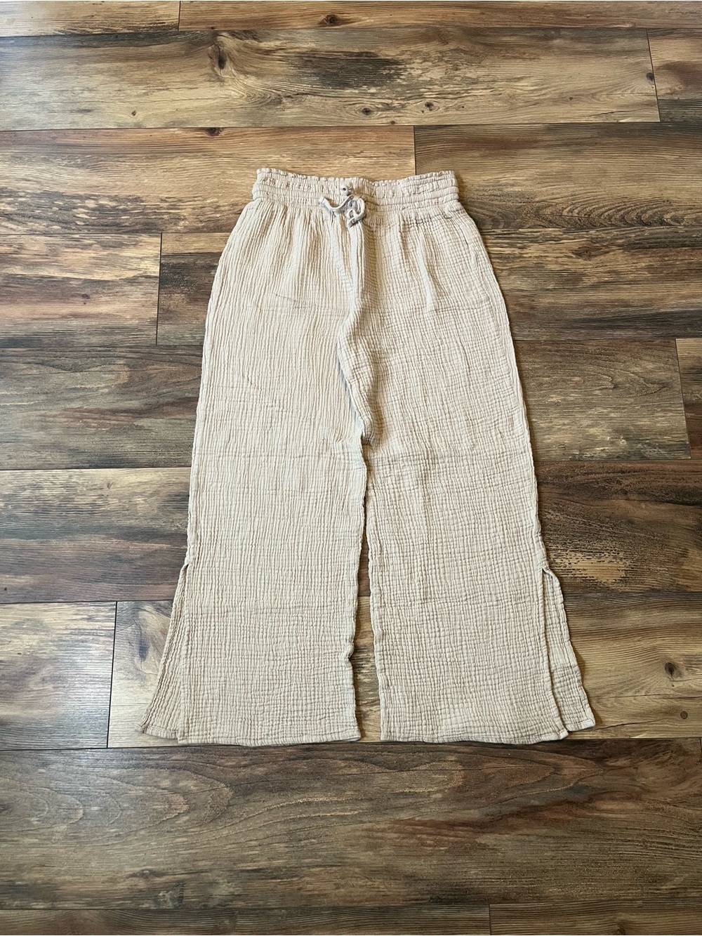 Magaschoni Organic Cotton Gauze Cropped Wide Leg Pants Cream Beige XS